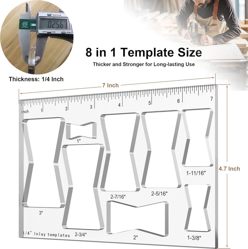 Hecfu 8 in 1 Router Template for Woodworking, Router Jig Bowtie Template for Woodworking, Bowtie Router Template Jig Kit, Butterfly Inlay Template Decorative - Image 2